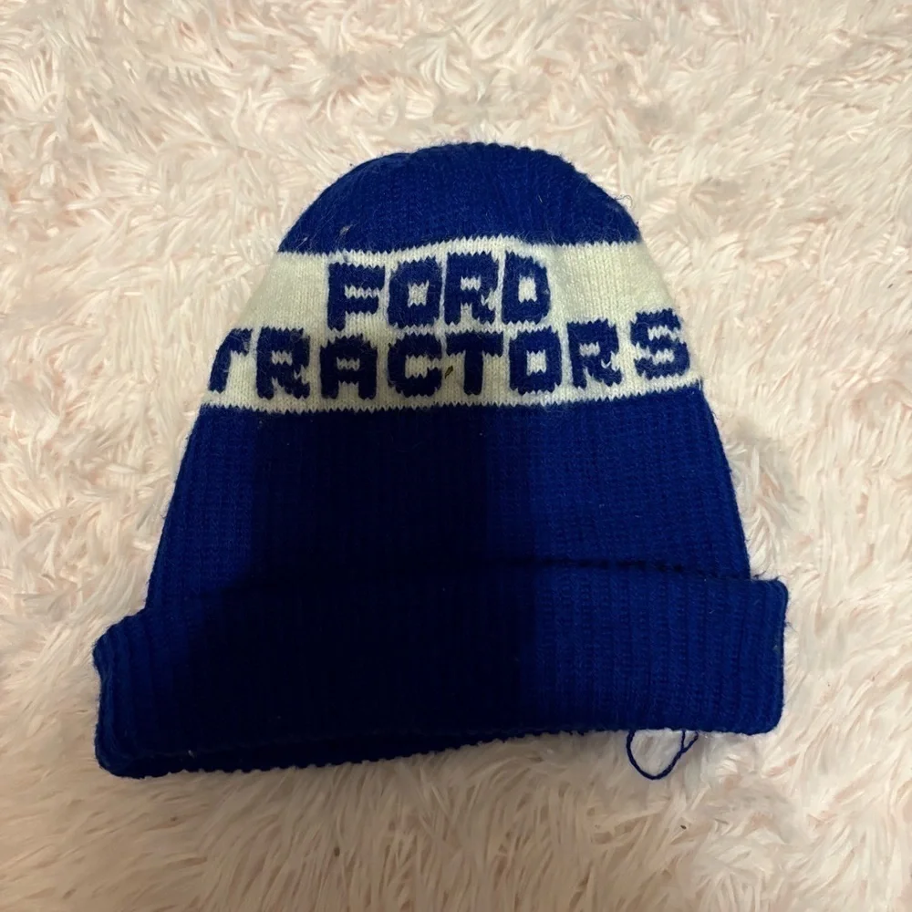 Ford Tractors Blue and White Beanie Vintage Knit Hat